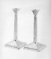 Pair of tapersticks, Silver-plated copper (plaster filled), British, Sheffield