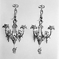Pair of wall sconces, Brass, water-gilt (?), porcelain, probably French