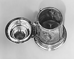 Tankard, Images based on printed designs by Dietrich Mayer (Swiss, 1572–1658), Gilded silver, reverse-painted glass (verre églomisé), Swiss, Zurich