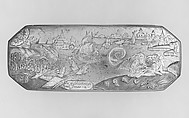 Tobacco box with scenes from life of Jonah, Brass, copper, silver, Dutch