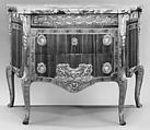 Commode, Oak veneered with tulipwood, satiné wood, purplewood, satinwood, kingwood, walnut; gilt bronze, Sarrancolin marble, French
