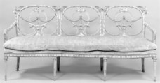 Settee (part of a set), Walnut, polychromed; velvet, Italian