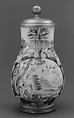 Flagon, Abraham Helmhack, Tin-glazed earthenware; pewter mounts, German, Hanau with Nuremberg decoration