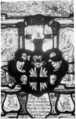 Battle scene and allegorical figures with the armorial of Wilhelm Hundt, Stained glass, German