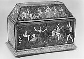 Casket, Painted enamel on copper, partly gilt;  wood, partly gilt, probably French, Paris