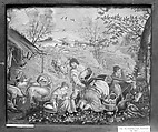 Bucolic scene in spring with goat milking (one of a pair), Glass, Italian