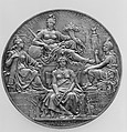 To commemorate the Congress held at Paris (1872–3) to regulate the adoption of the Metric System, Jules-Clément Chaplain  French, Bronze, silvered (cliché), struck, French