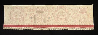 Bed curtain border, Linen, cotton, silk, Russian