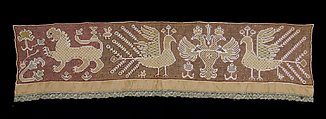 Bed curtain border, Linen, silk, metallic, Russian