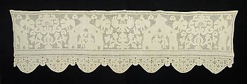 Bed curtain border, Drawnwork, embroidery, bobbin lace, linen, Russian