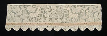 Bed curtain border, Linen, silk, metal, Russian