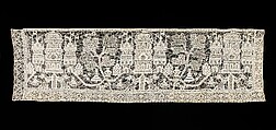 Bed curtain border, Lacis, drawnwork, bobbin lace, linen, Russian