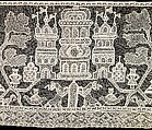 Bed curtain border, Lacis, drawnwork, bobbin lace, linen, Russian
