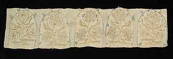 Fragment of a shirt, Linen, silk, metal, Russian