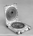 Portable diptych sundial, Charles Bloud, Ivory, pewter, brass, paper, French, Dieppe