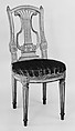 Side chair (one of a pair), Walnut, carved and painted grey; velvet upholstery, French