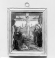Crucifixion with three Marys, Verre églomisé, Italian