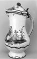Water jug, Levavasseur  French, Faience (tin-glazed earthenware); pewter thumbpiece, French, Rouen
