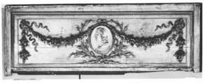 Panel for a decorative frieze with portrait of Poussin (from a set of six), Carved, painted, and gilded oak, French