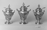 Tea caddy with spoon (one of a set of three), John Swift (British, active from 1728), Silver, British, London