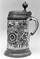 Tankard, Erfurt Manufactory, Tin-glazed earthenware, pewter, German, Thuringia