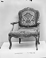 Armchair (part of a set), Walnut, painted and silvered; wool petit point embroidery, Italian, Venice