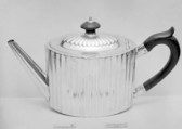 Teapot, William Plummer, Silver, wood, British, London