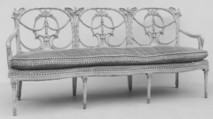 Settee (part of a set), Walnut, polychromed; velvet, Italian