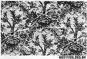 Floral print with hunting scenes, Linen, French, Rouen