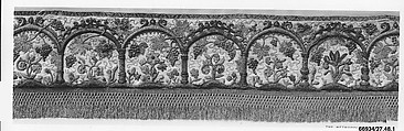 Valance, Silk and metal thread on silk, British