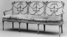Settee (part of a set), Walnut, polychromed; velvet, Italian