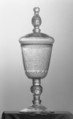 Standing cup with cover, Glass, German, Potsdam with Berlin cutting