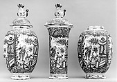Jar with cover (part of a garniture), Tin-glazed earthenware, Dutch, Delft