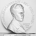 Col. Charles Augustus Lindbergh, Commemorating his New York to Paris Flight, May 20–21, 1927, Medalist: Georges-Henri Prud'homme (French, Cap Breton, Landes 1873–1947 Paris), Bronze, struck, dull gold patina, French