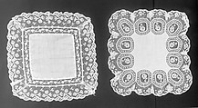 Handkerchief, Bobbin lace: border and medallions of Valenciennes; square or diamond plaited mesh., French