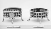 Pair of saltcellars, Edward Lowe, Silver, glass, British, London