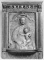 Madonna and Child crowned by angels, Master of the Marble Madonnas, Carrara marble; frame: polychromed and gilded (modern), Italian, Florence