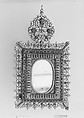 Mirror (one of a pair), Champlevé enamel on brass, partly gilt; copper, partly gilt; coral; glass, Spanish