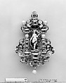 Sixteenth-century-style pendant, Gold, enamel, diamonds, pearls, rubies, emeralds, heliotrope, German or French