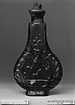 Blue-colored flacon de poche decorated with lion rampant and enflamed cross potant, Glasshouse of Bernard Perrot, Verrerie Royale d&#39;Orléans (1640–1709), Glass, pewter, French, Orléans