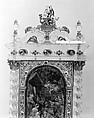 Adoration of the Magi, St. George and the dragon group based on a design by Reinhold Vasters (German, Erkelenz 1827–1909 Aachen), Rock crystal, silver gilt, verre eglomisé, enamel, rubies, Italian, Milan