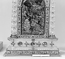 Adoration of the Magi, St. George and the dragon group based on a design by Reinhold Vasters (German, Erkelenz 1827–1909 Aachen), Rock crystal, silver gilt, verre eglomisé, enamel, rubies, Italian, Milan