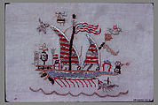 Towel, Silk and metal thread on linen, Greek Islands, Skyros