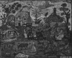 Embroidered picture with farmyard scene, Wool and silk on canvas; carved and gilt wood frame, British