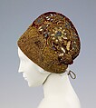 Cap, cotton, metal, glass, probably Hungarian