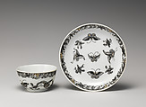 Waste bowl and saucer, Worcester factory British, Soft-paste porcelain, British, Worcester