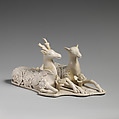 Pair of deer, Salt-glazed stoneware, British, Staffordshire