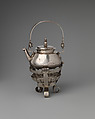 Miniature kettle with cover and brazier, George Manjoy British, Silver, British, London