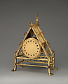 Mantel clock frame, Bruce J. Talbert (British, Dundee, Scotland 1838–1881 London), Wrought brass, inset with cabochons and quartz, British