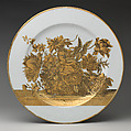 Plate (one of a pair), After engravings by Jean-Baptiste Monnoyer (French, Lille 1636–1699 London), Hard-paste porcelain with gilding, Chinese, possibly for Scottish market